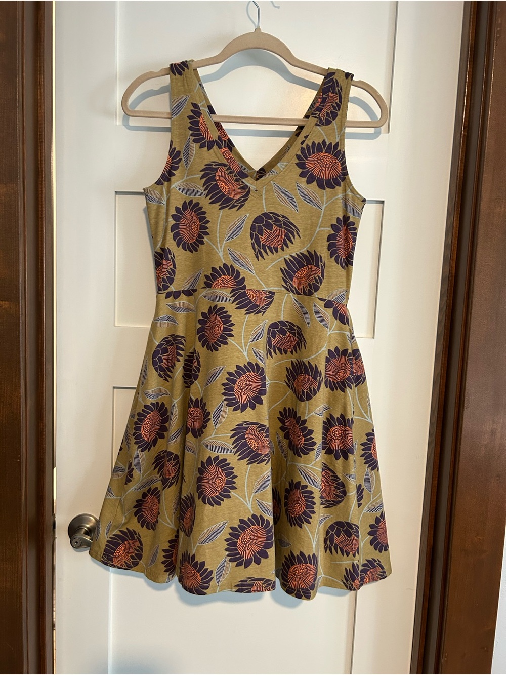 Pact Sleeveless Mini Dress in Olive with Pink Floral Medallions - Picture 5 of 10
